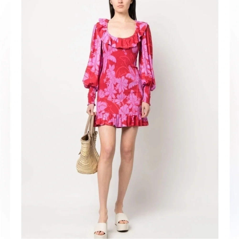 FARM Rio Red and Pink Floral Mini Dress